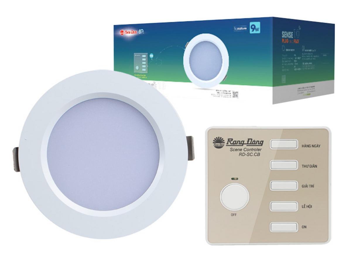 Bộ 10 đèn downlight Rạng Đông AT20.RM với remote điều khiển từ xa, phù hợp không gian nhà ở hiện đại.