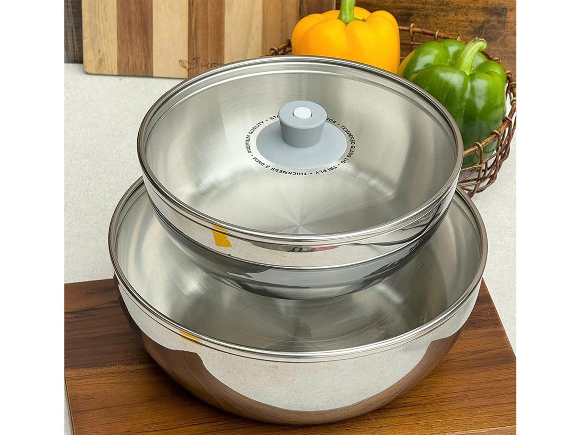 Bộ 2 nồi inox 3 lớp Kaiyo KIB-3918 phù hợp nấu và đựng thực phẩm trong không gian bếp gọn.