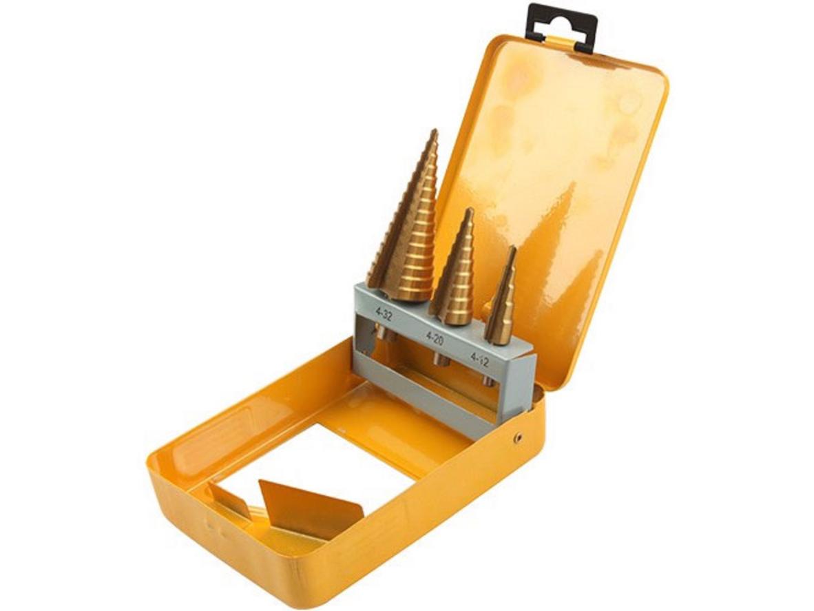 Bộ 3 mũi khoan bước Titanium HSSS Tolsen 75878 gồm 3 size khoan đa năng.