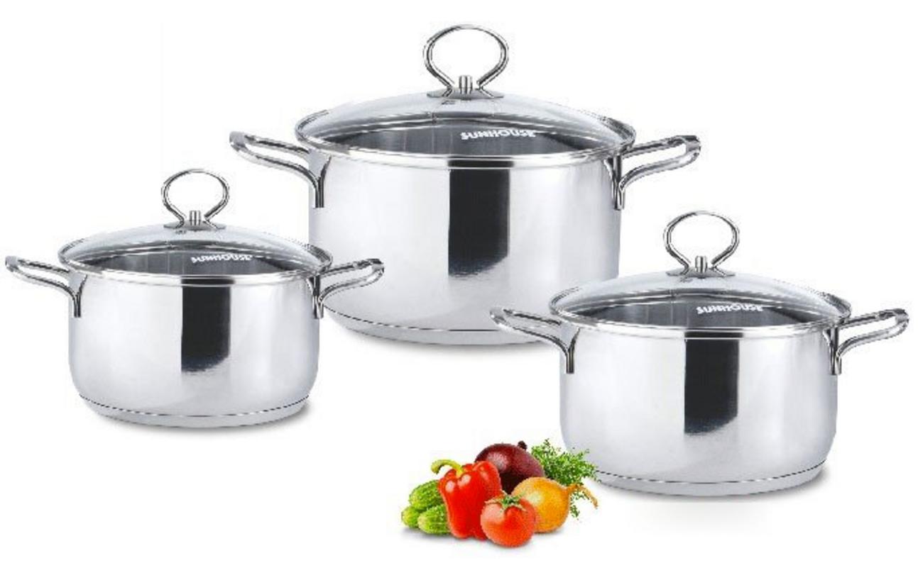 Bộ 3 nồi inox 3 đáy Sunhouse SH887: đủ size, dùng bền, phù hợp bếp Việt.