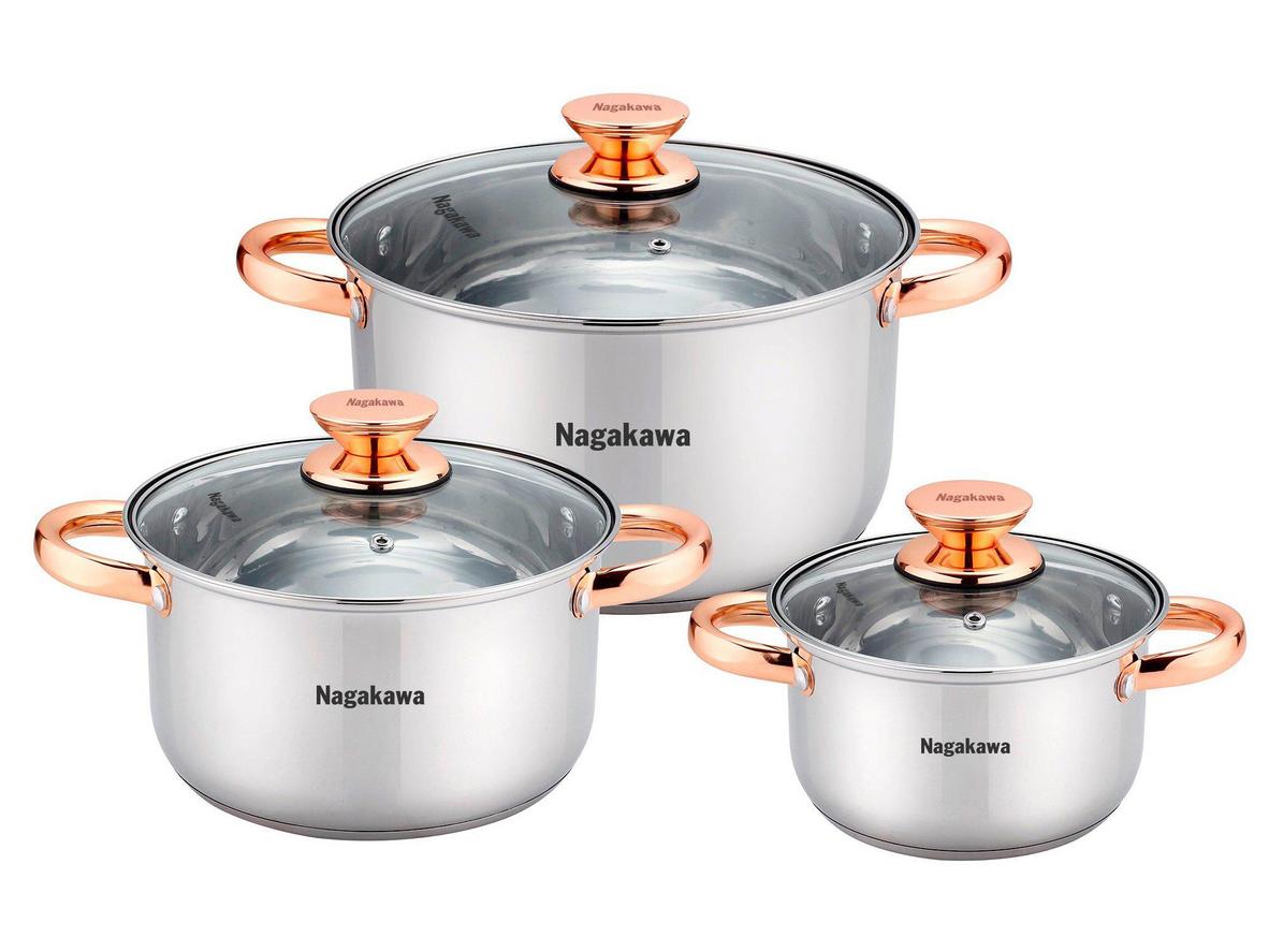 Bộ 3 nồi Nagakawa NAG1306 gồm 3 size linh hoạt cho nhu cầu nấu ăn hằng ngày.