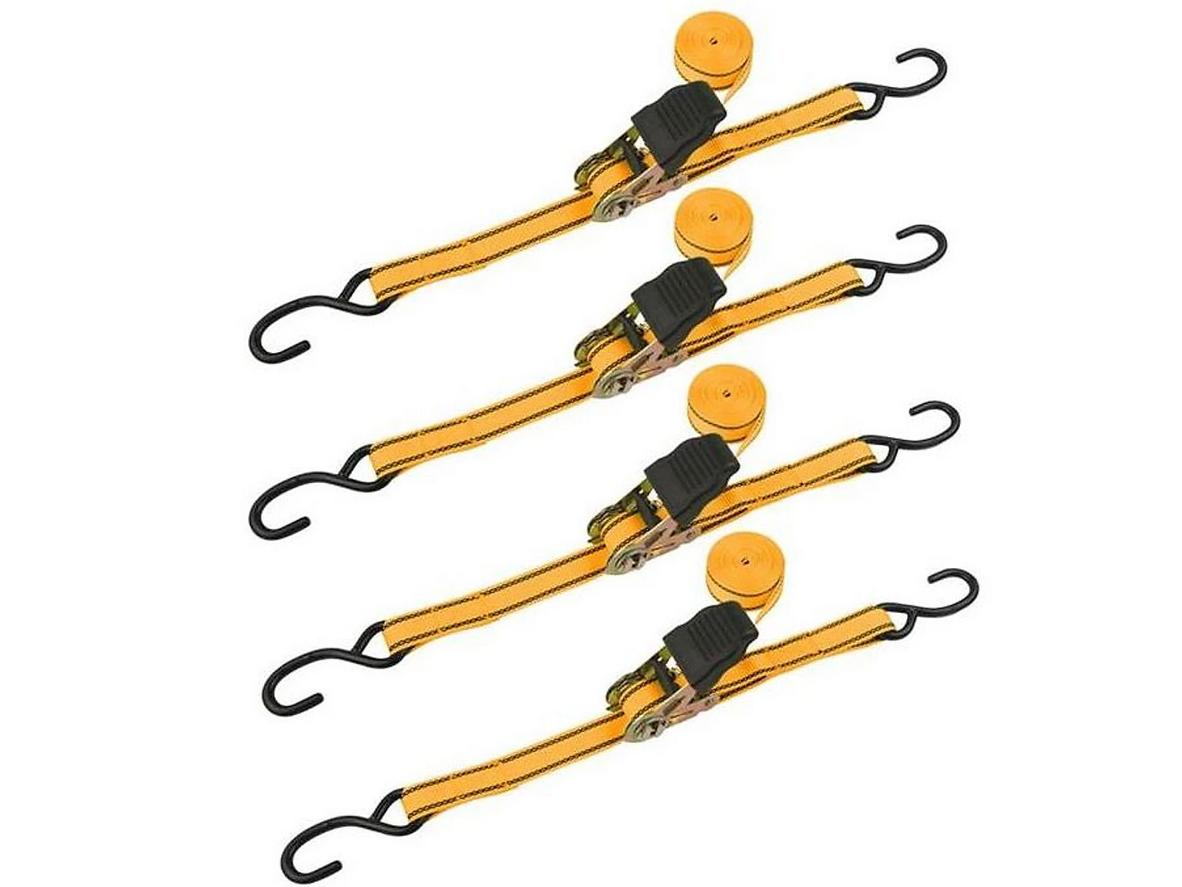 Bộ 4 dây chằng hàng 5m Tolsen 62254 với bản dây 25mm và cơ cấu tăng đơ chắc chắn.