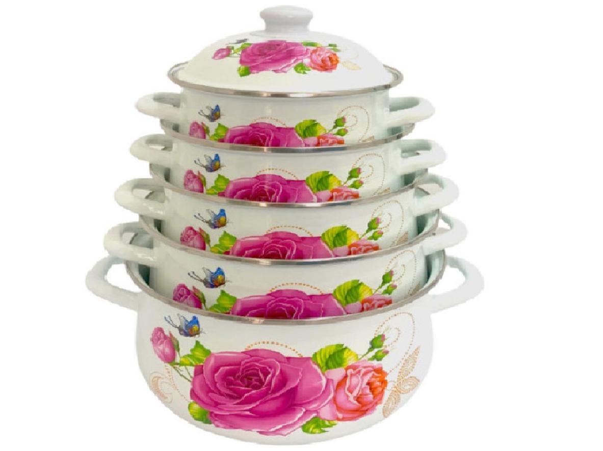 Bộ 5 nồi men Galen G010 với 5 kích cỡ tiện dùng cho bếp gia đình.