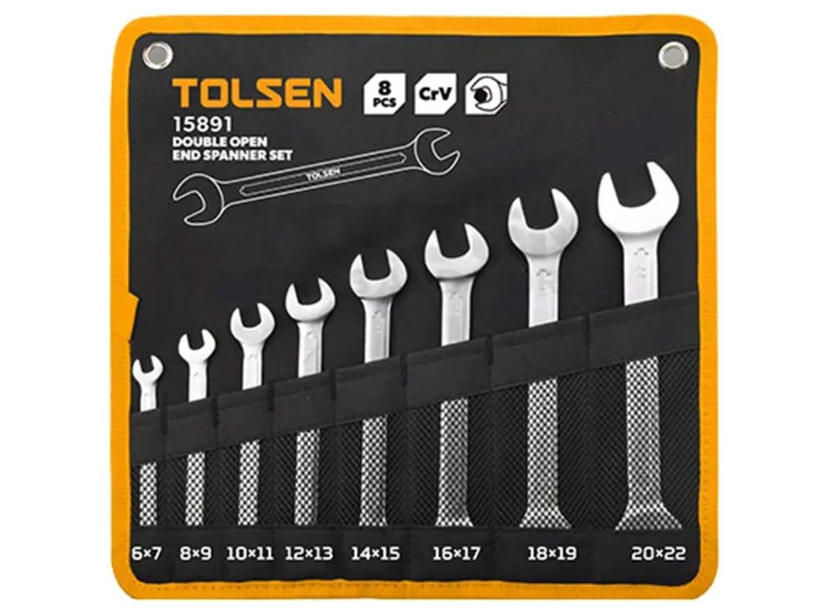 Bộ 8 cờ lê 2 đầu miệng Tolsen 15891 gồm 8 size phổ biến, gọn và dễ mang theo.