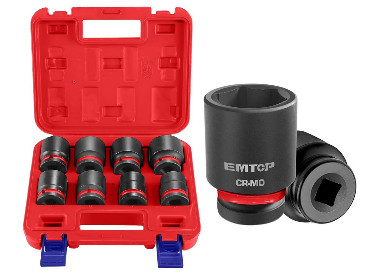 Bộ 8 đầu tuýp 3/4 inch Emtop EMSSD34081 cho công việc siết mở bu lông cỡ lớn.