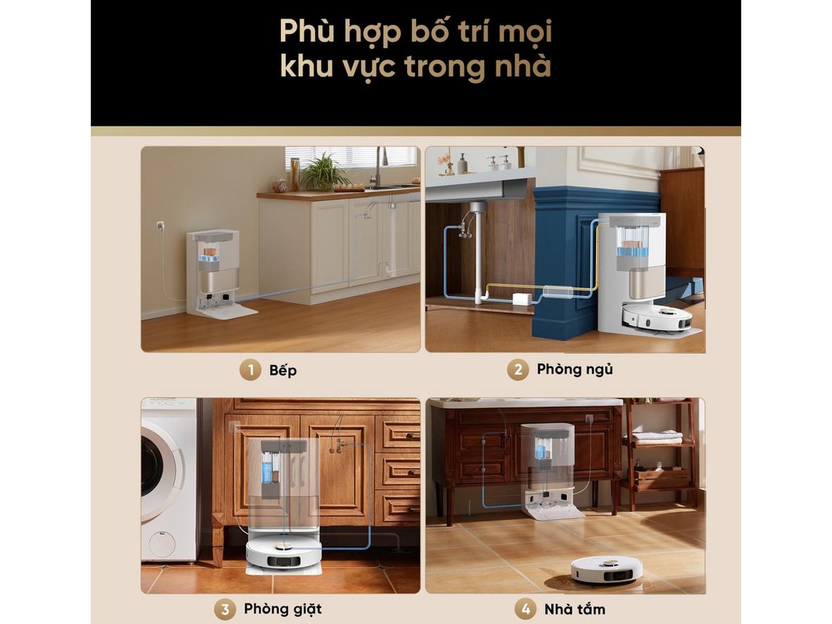 Bộ bơm xả nước tự động Dreame giúp trạm sạc vận hành khép kín, rảnh tay hơn mỗi ngày.