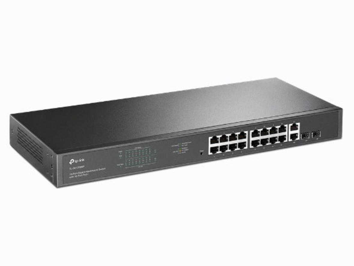 TL-SG1218MP nổi bật với 16 cổng PoE+ Gigabit, uplink linh hoạt và thiết kế rackmount bền bỉ.