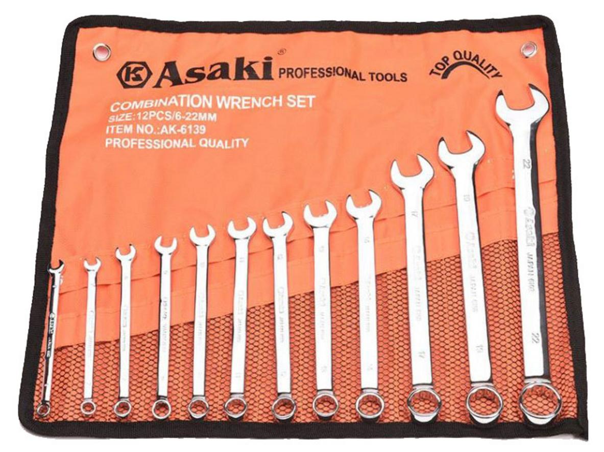 Bộ cờ lê Asaki AK-6139 14 chi tiết, dải size 6mm - 22mm, dùng cho nhiều nhu cầu sửa chữa.