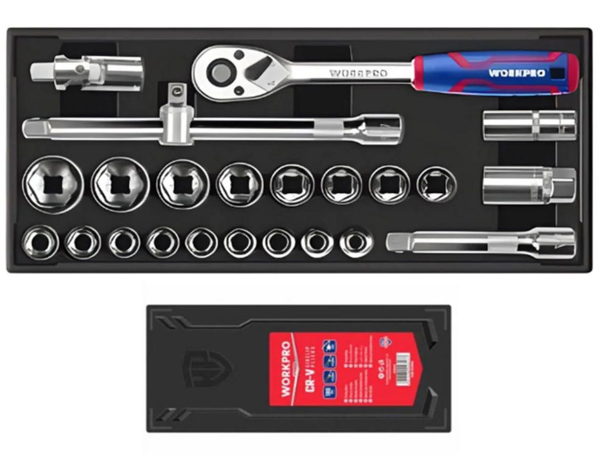 Bộ đầu cờ lê thay thế Workpro WP209041 24 chi tiết, chuẩn 1/2 inch.