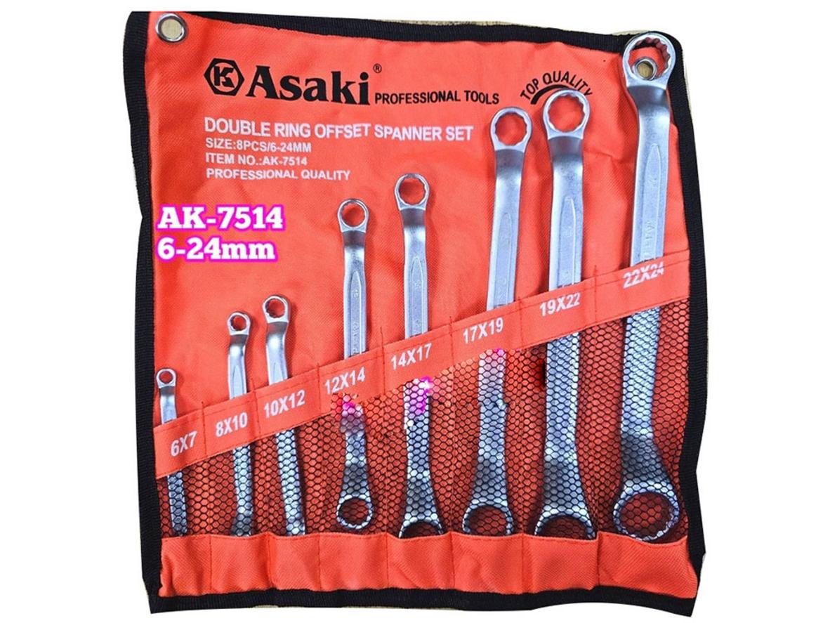 Bộ hai đầu vòng Asaki AK-7514 gồm 8 chi tiết, dải size 6x7 đến 22x24mm.