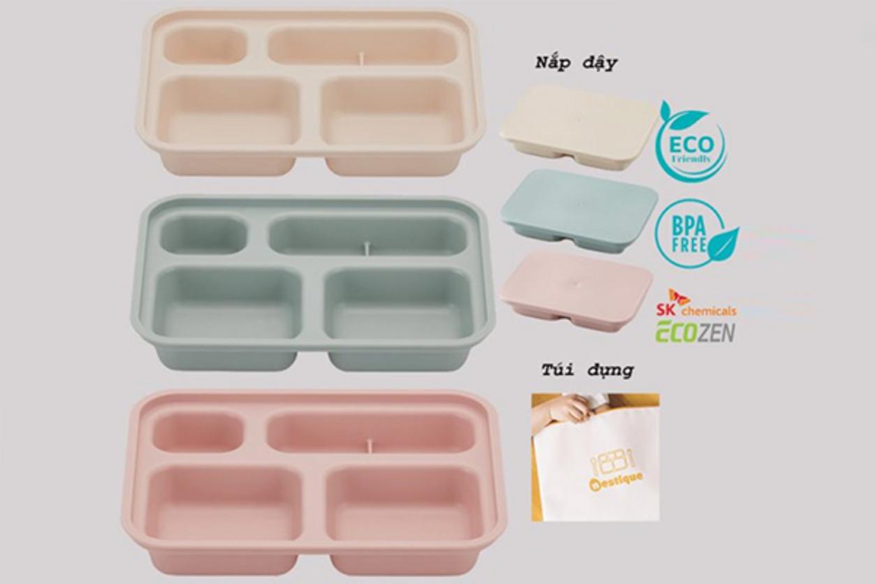 Nestique N-21 với thiết kế 4 ngăn, nắp đậy và túi đựng tiện lợi.