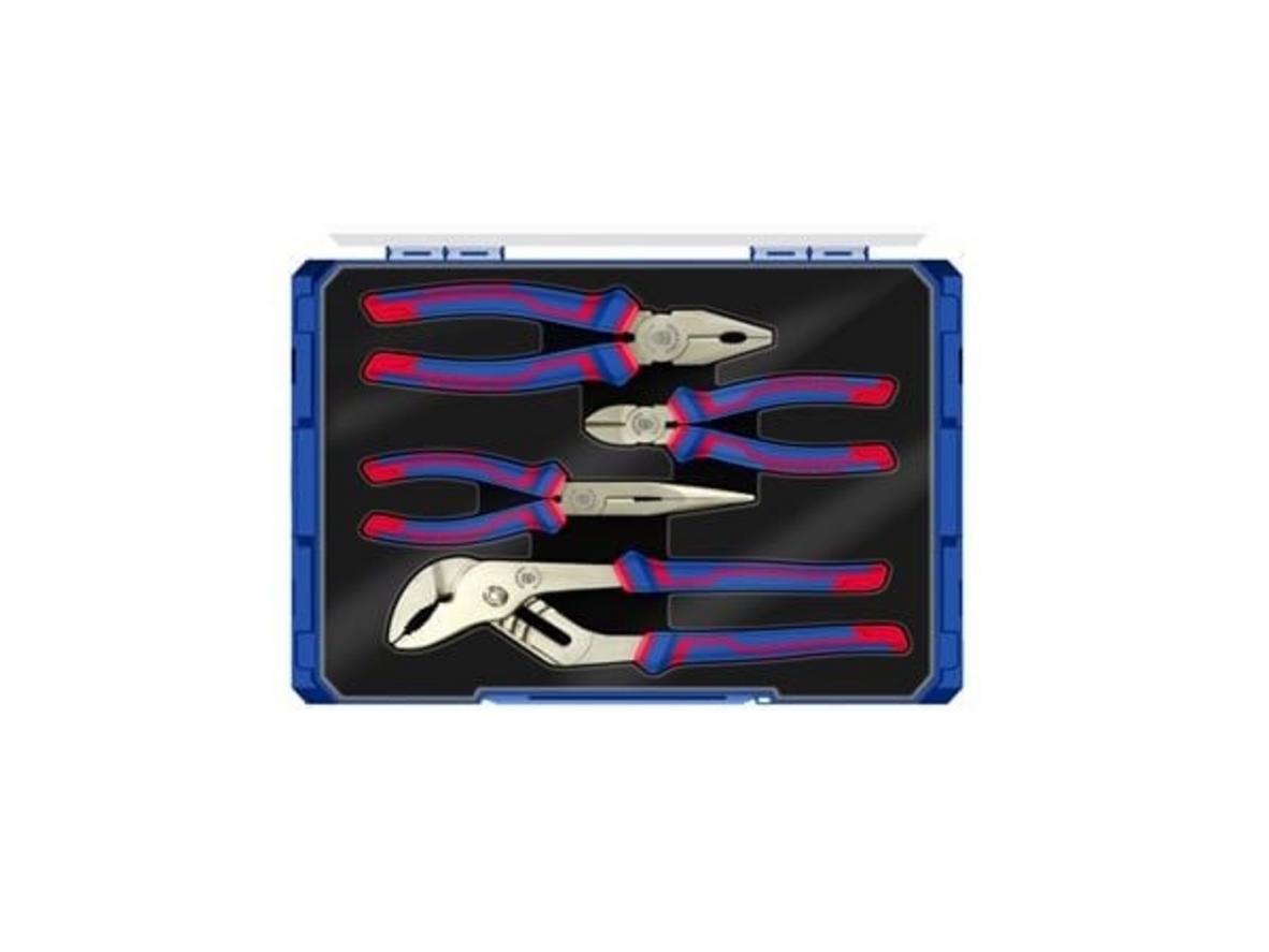 Bộ kìm 4 cái Workpro WP209133 gồm 4 loại kìm thông dụng, phù hợp cho nhiều công việc sửa chữa.