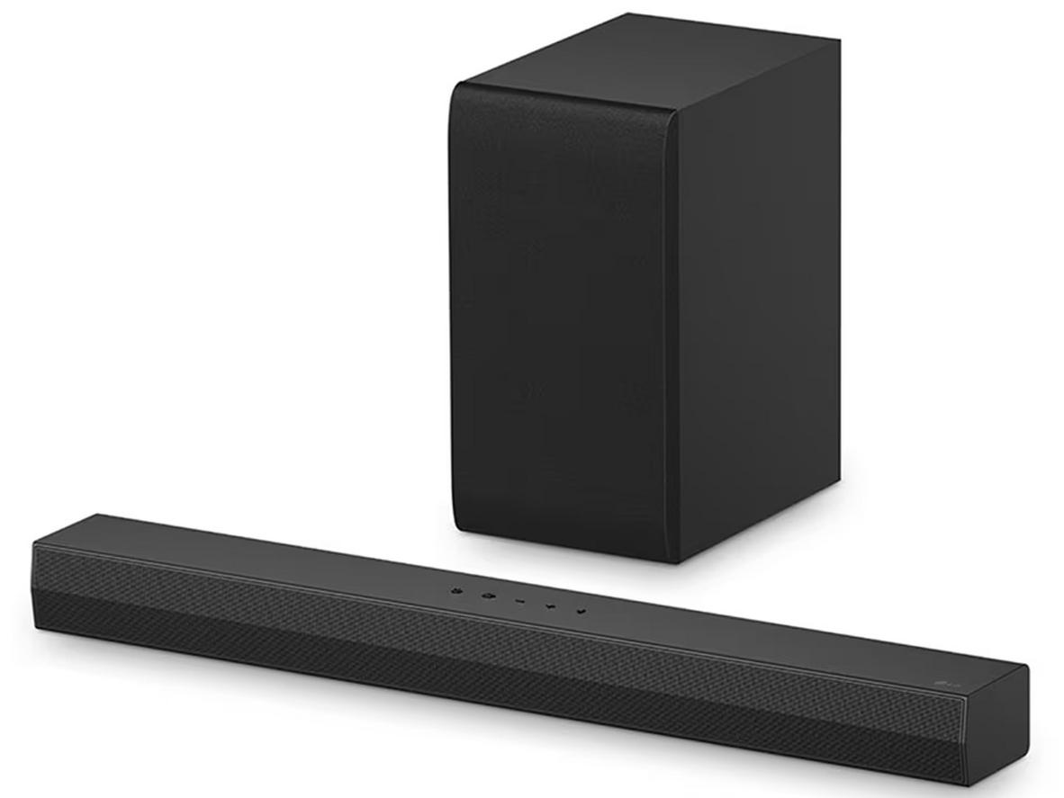 LG S40T 300W nâng cấp âm thanh TV gọn gàng, bass rõ và dễ bố trí trong phòng khách.