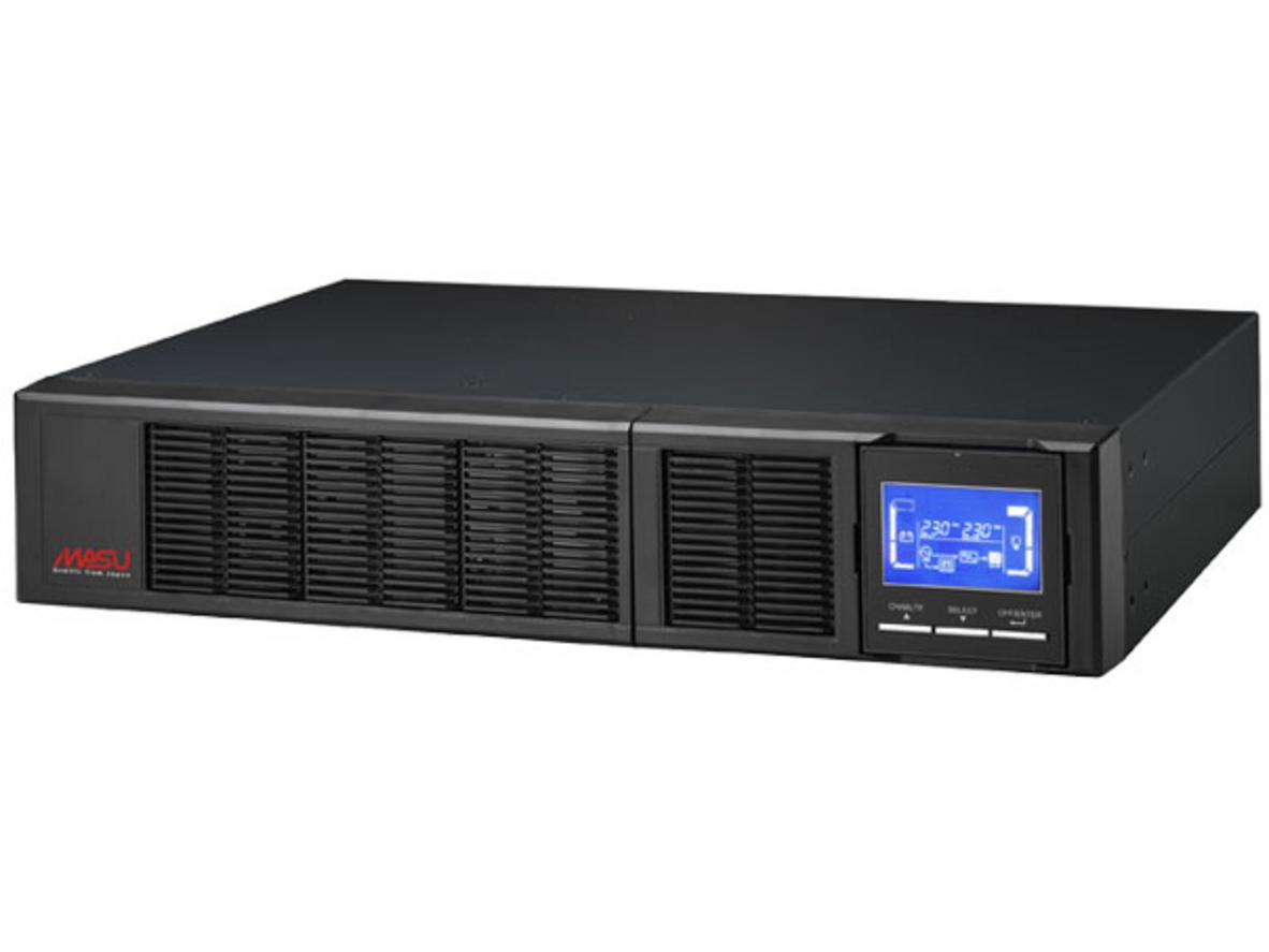Bộ lưu điện Online Rack Masu MS 1KRS LCD (1 KVA/900W) thiết kế rack 2U gọn gàng, phù hợp cho văn phòng và tủ mạng.