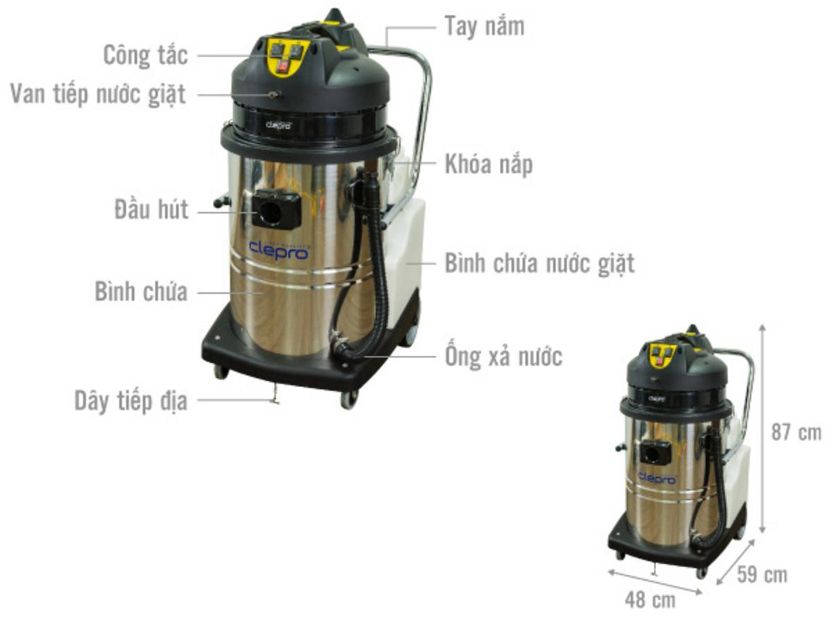 Cấu hình 2 motor hút giúp Clepro C2/60 làm sạch sâu và hút khô nhanh hơn.