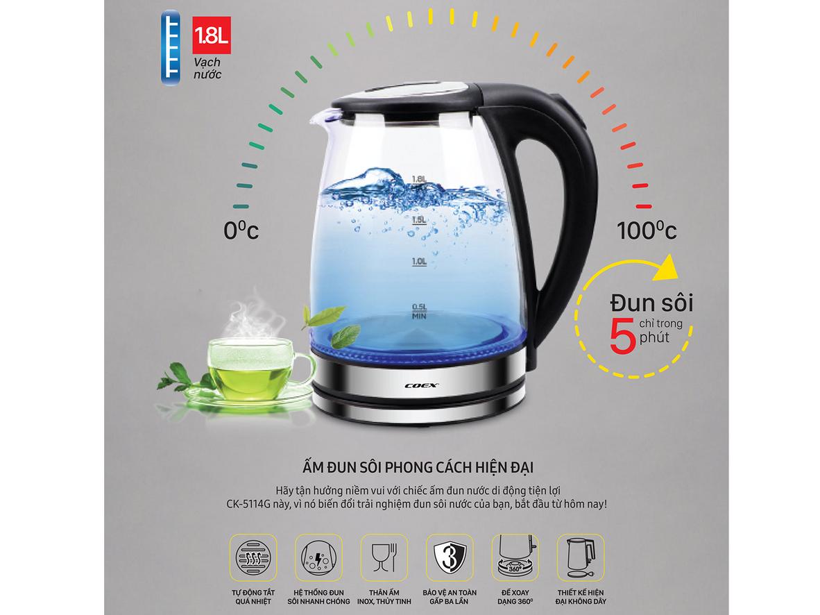 Dung tích 1.8 lít đáp ứng tốt nhu cầu dùng nước nóng thường xuyên trong gia đình và văn phòng nhỏ.