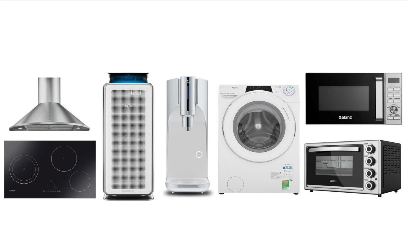Nhóm điện lạnh gồm tủ lạnh, máy lạnh điều hòa và máy giặt — các thiết bị thiết yếu trong khí hậu nhiệt đới Việt Nam.