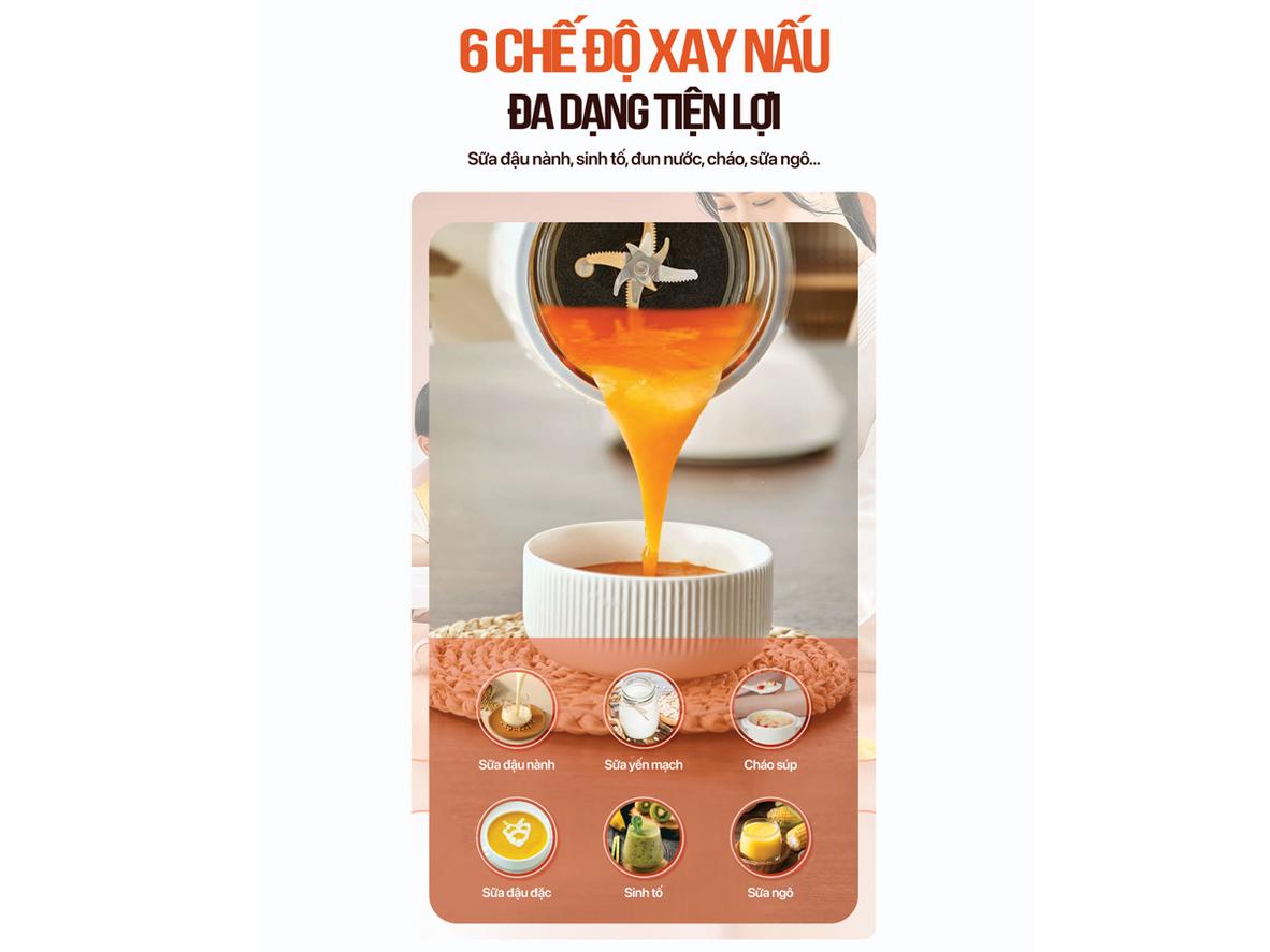 Công suất 800W cho tốc độ xay nấu nhanh