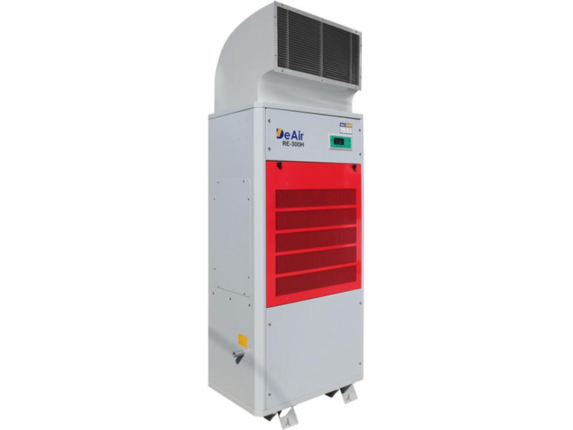 DeAir.RE-300H vận hành ổn định 5–60°C, phù hợp kho xưởng nóng cần hút ẩm liên tục.