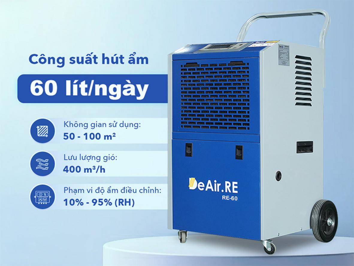 DeAir.RE-60 vận hành với độ ồn ≤ 55 dBA, phù hợp khu vực cần hạn chế tiếng ồn.