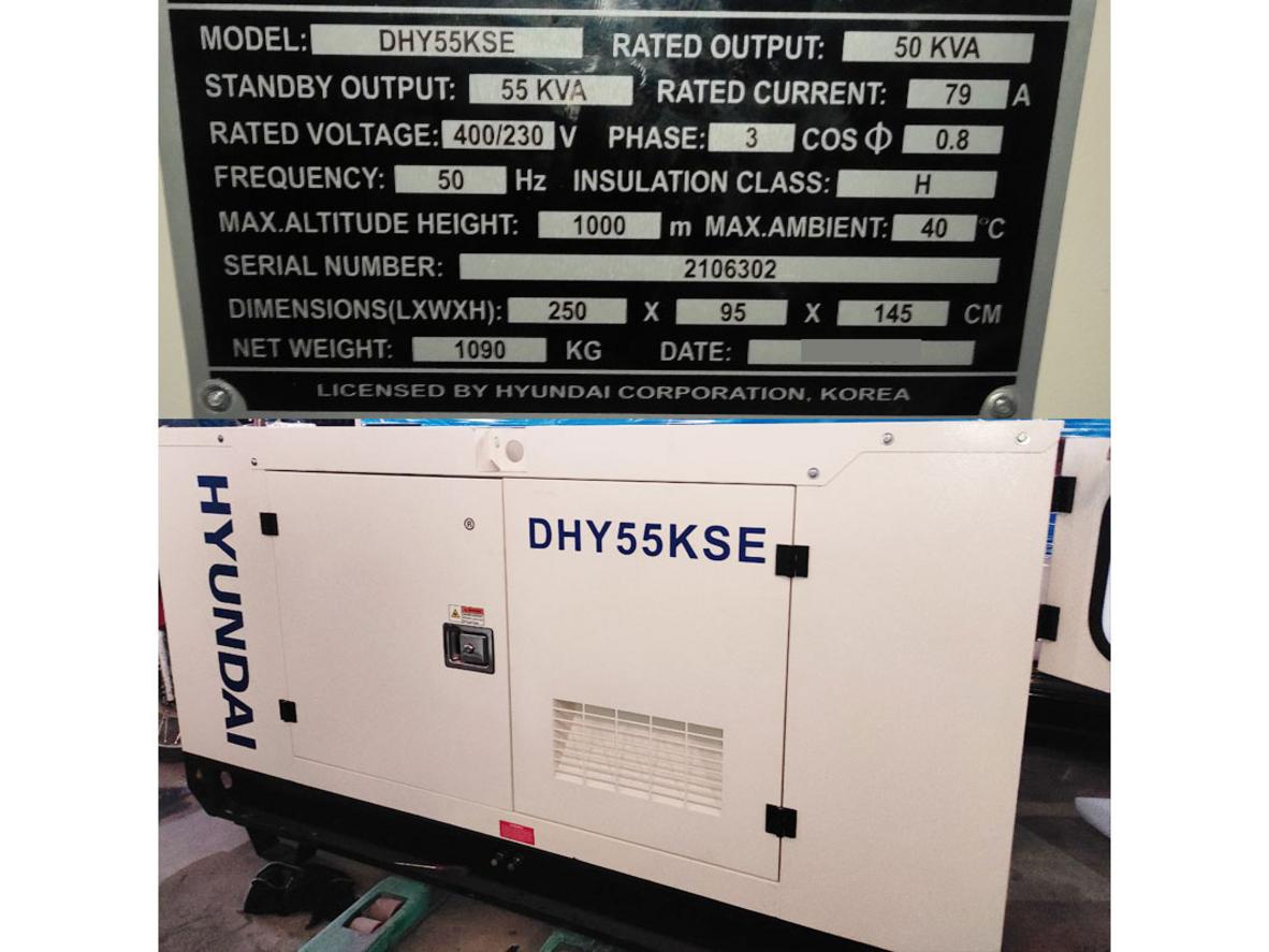 Công suất 50 KVA / 40 KW của Hyundai DHY55KSE phù hợp cho nguồn điện dự phòng công nghiệp vừa.