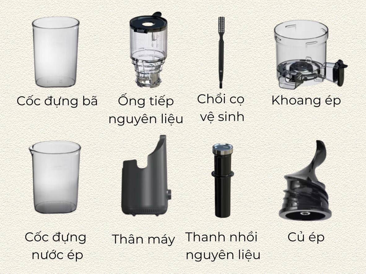 Động cơ DC 200W và tốc độ quay chậm giúp ép kiệt hiệu quả