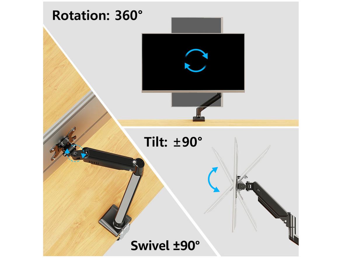 Arm màn hình cho phép xoay, nghiêng và đổi góc rất linh hoạt.