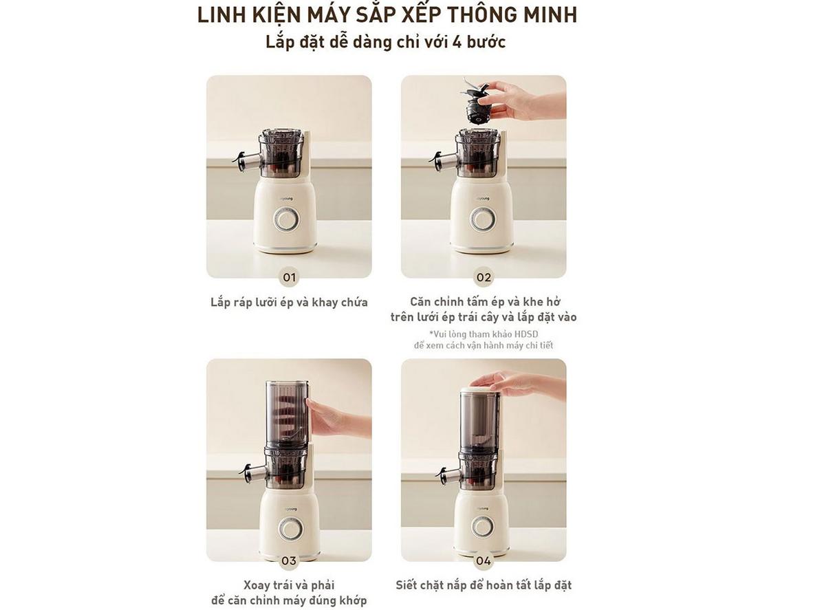 Công nghệ ép chậm xoắn ốc 6 giai đoạn cho nước ép mịn hơn.