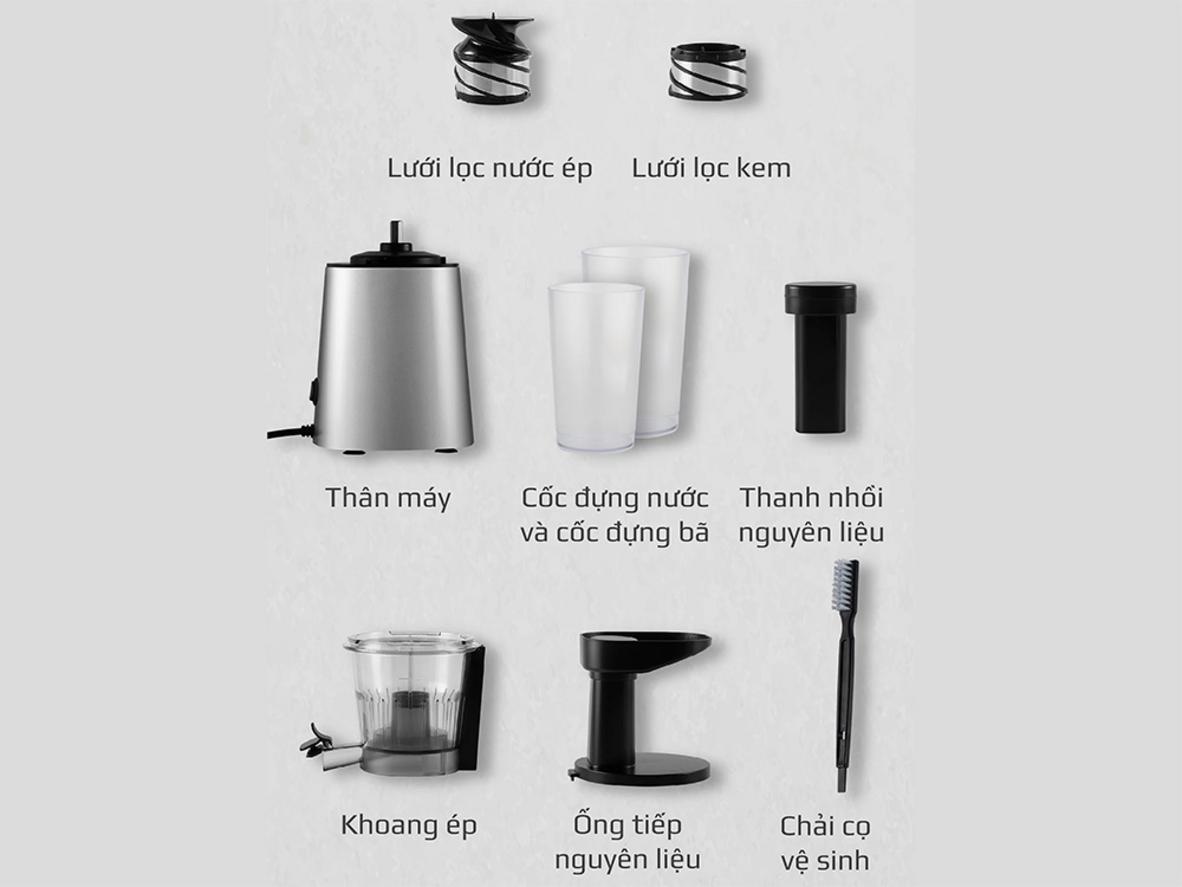 Lưới lọc kép 0.27mm hỗ trợ ép kiệt bã tới 97%.