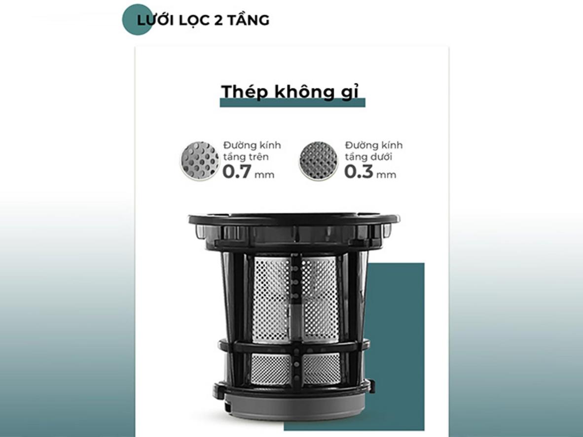 Tốc độ 55 vòng/phút giúp nước ép mịn và ít bọt hơn.