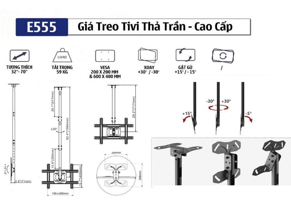 Điều chỉnh chiều cao linh hoạt 717mm - 1.584mm cho nhiều không gian.