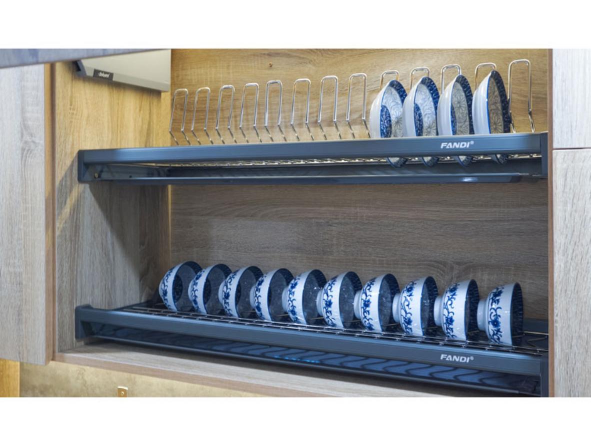 Thiết kế 2 tầng nan oval, gọn gàng và phù hợp tủ bếp 900 mm.
