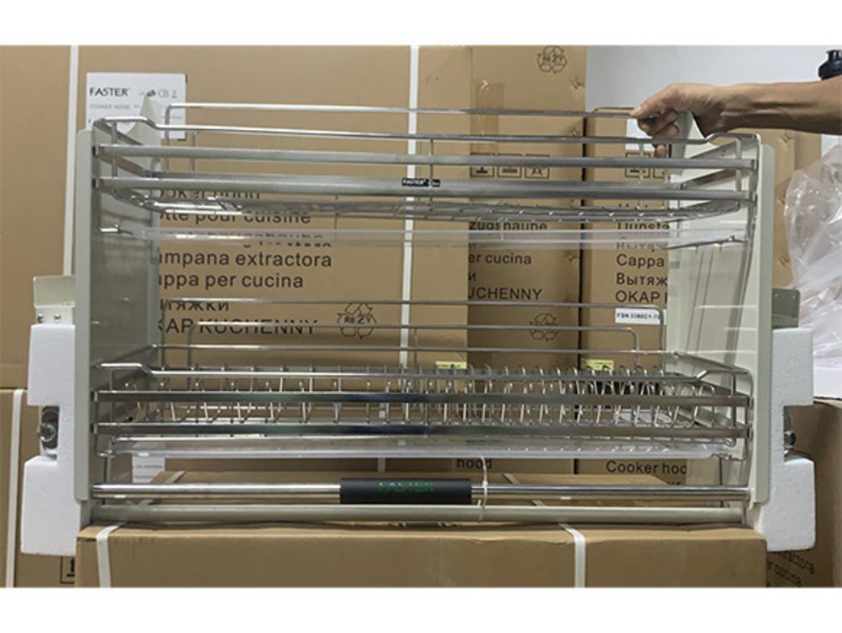 Chi tiết Inox 304, khay ABS và cơ cấu nâng hạ trợ lực của Faster EB700SDN.