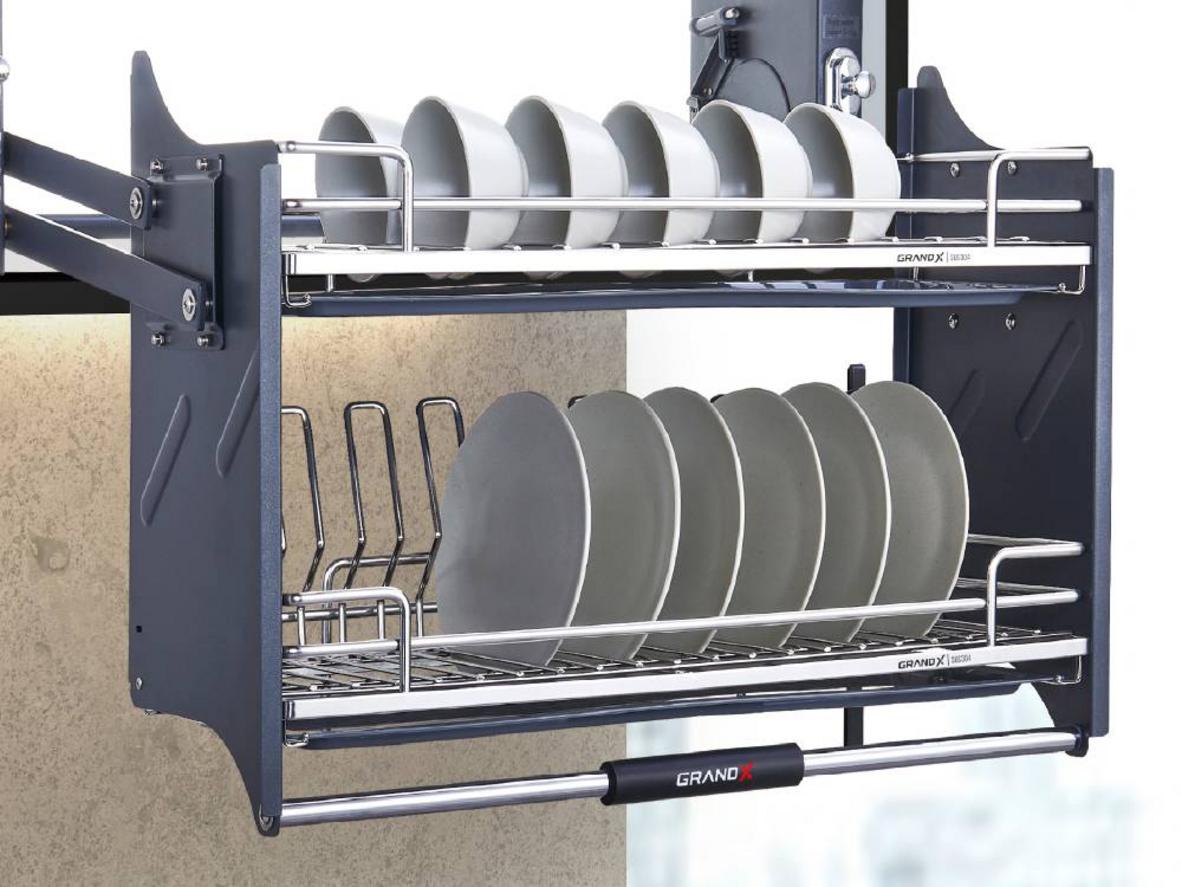 Giá bát đĩa nâng hạ GrandX XL.80M2 cho tủ bếp trên rộng 800 mm.