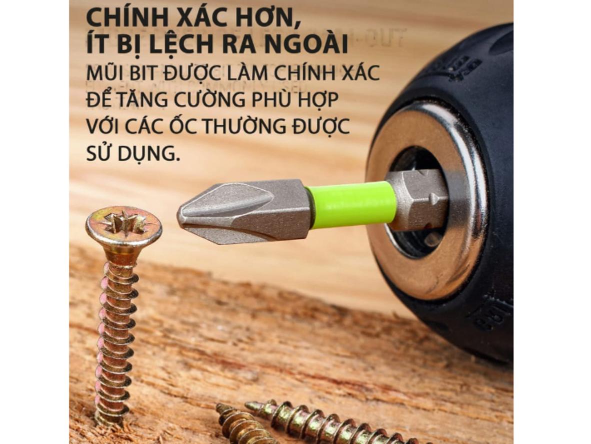 Thép carbon kết hợp impact rated giúp tăng độ bền khi làm việc với máy bắt vít.