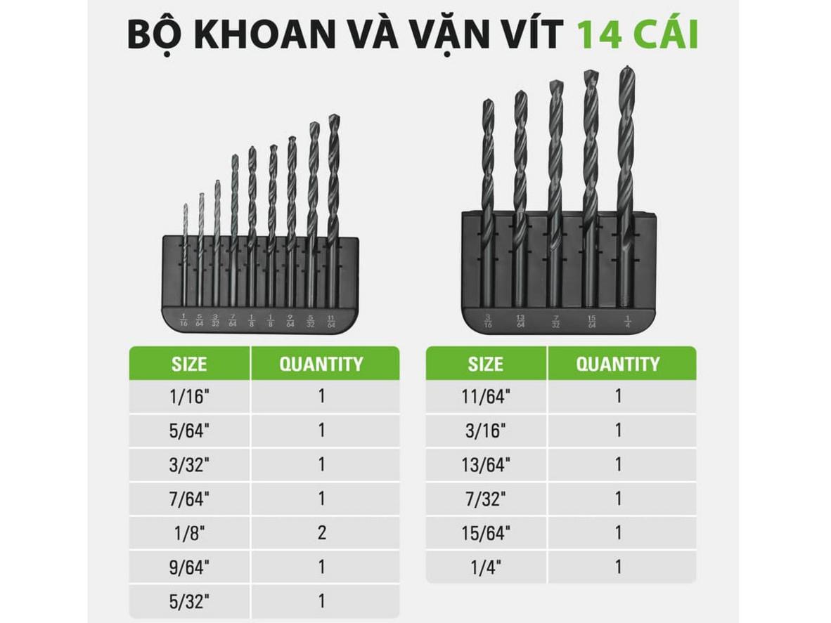 Hộp đúc có nhãn kích thước giúp cất gọn và lấy đúng mũi nhanh hơn.