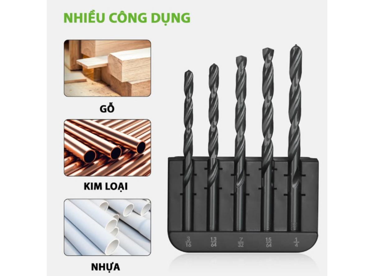 Lớp phủ oxit đen giúp giảm ma sát và hỗ trợ tăng độ bền khi khoan lặp lại.