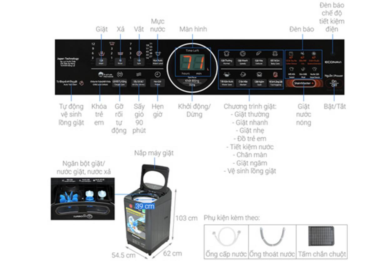 Máy giặt Panasonic Inverter 9,5kg NA-FD95V1BRV với thiết kế cửa trên tiện dụng cho gia đình Việt.