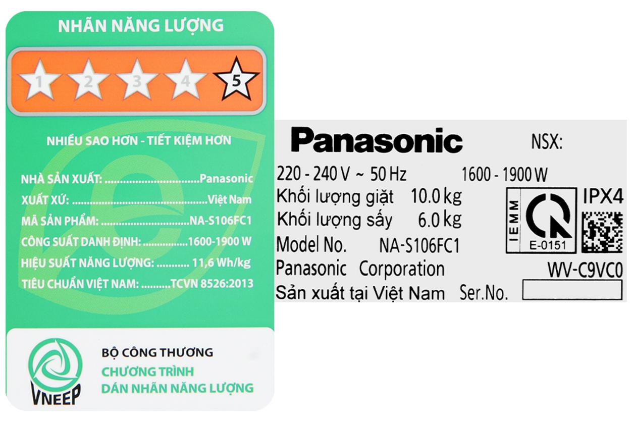 Máy giặt sấy Panasonic Inverter 10kg NA-S106FC1LV lồng ngang, gọn diện tích, hợp gia đình đô thị.