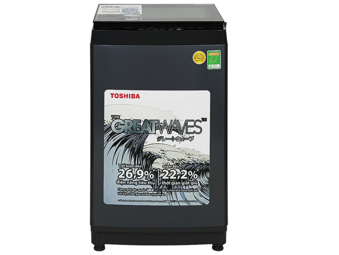 Máy giặt Toshiba 9kg AW-M1000FV(MK) màu đen, thiết kế cửa trên gọn đẹp cho gia đình 3–5 người.