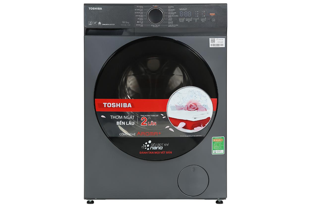 Máy giặt Toshiba Inverter 10.5kg TW-T21BU115UWV(MG) với thiết kế cửa ngang hiện đại, phù hợp gia đình đông người.