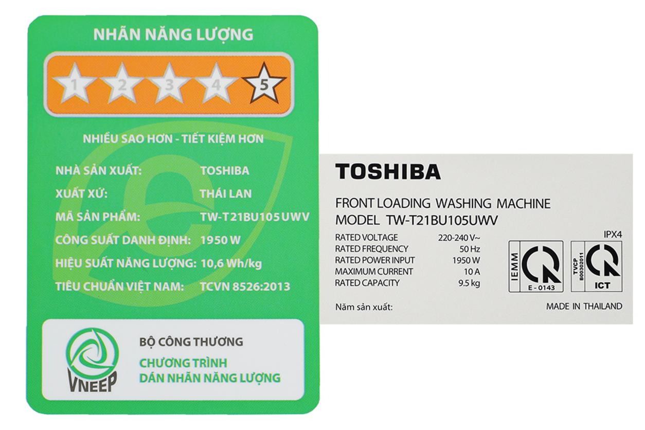 Máy giặt Toshiba Inverter 9.5kg TW-T21BU105UWV(MG) phù hợp gia đình 5–7 người.