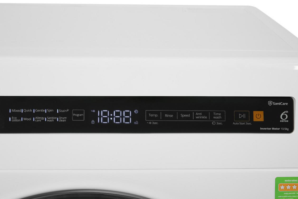 Bảng điều khiển cảm ứng và màn hình hiển thị rõ nét trên Whirlpool FWEB10502FW.