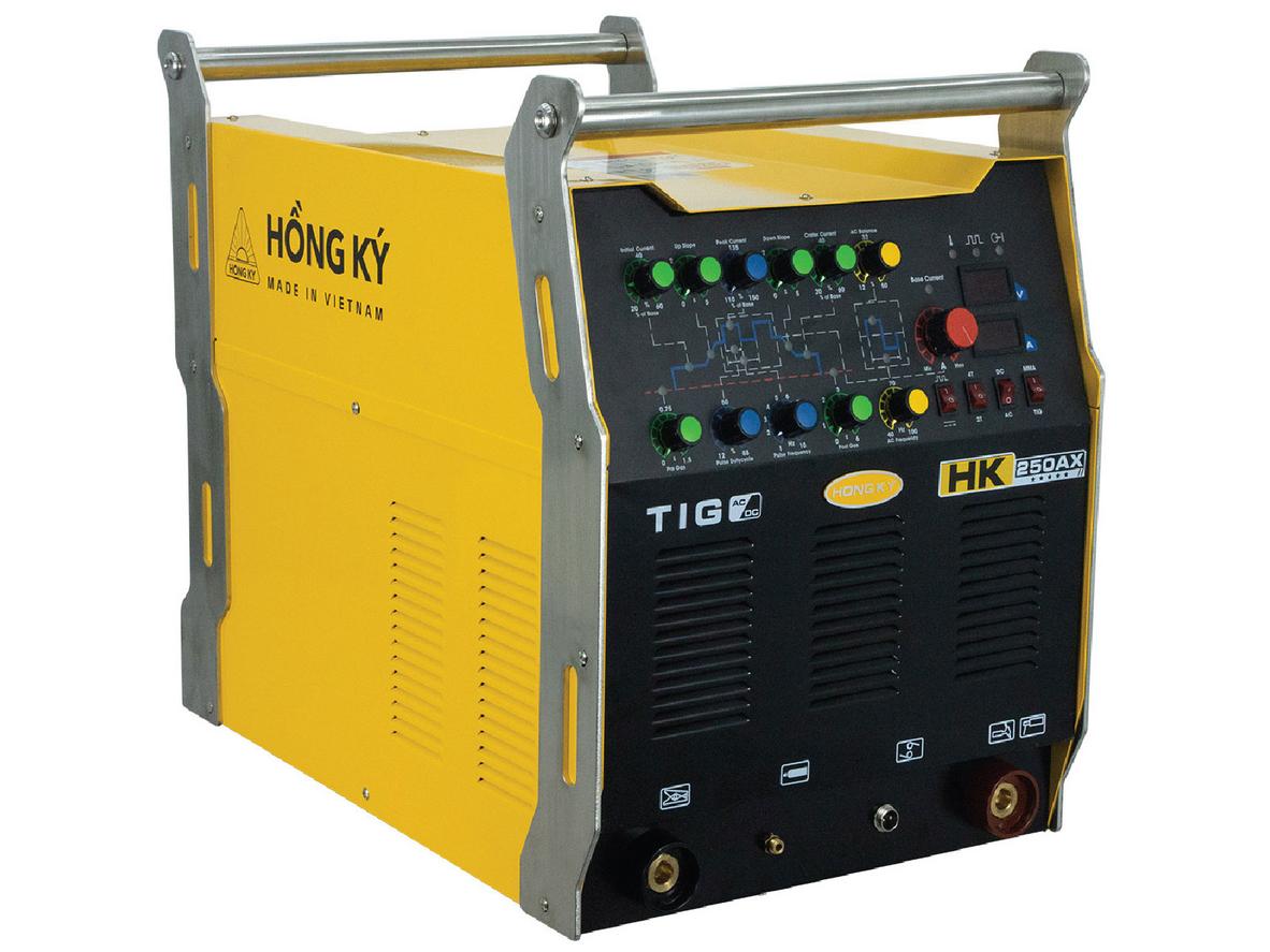 HK TIG 250AX nổi bật với TIG AC/DC xung, phù hợp hàn nhôm và vật liệu đa dạng.