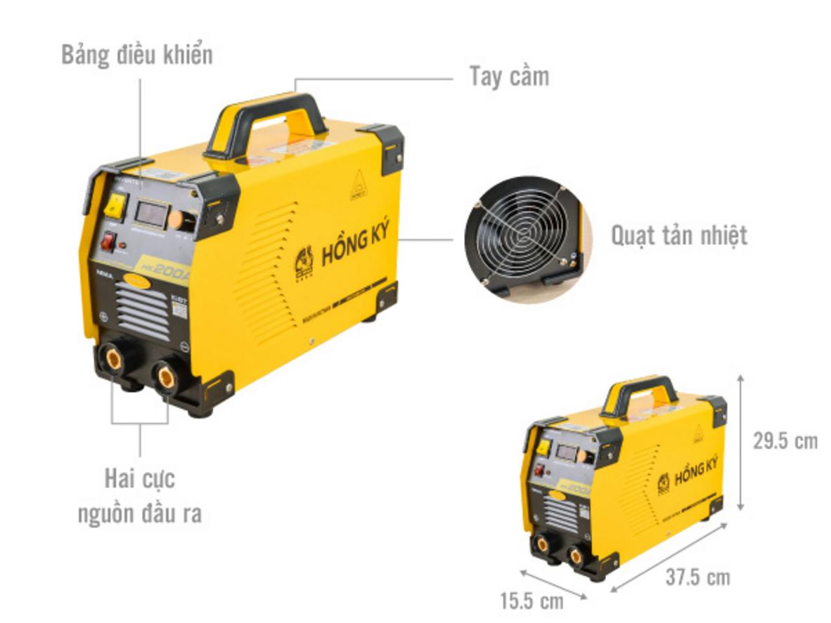 Chi tiết máy hàn Hồng Ký HK 200A cho thấy cấu hình phổ thông, dễ dùng và phù hợp xưởng nhỏ.