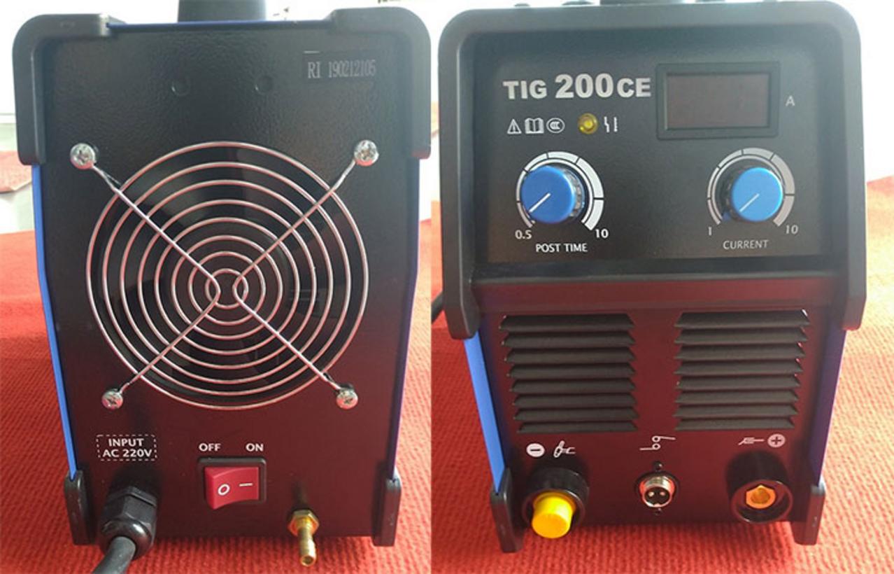 Bộ máy hàn TIG 200CE với súng QQ150 và phụ kiện cơ bản cho xưởng nhỏ.