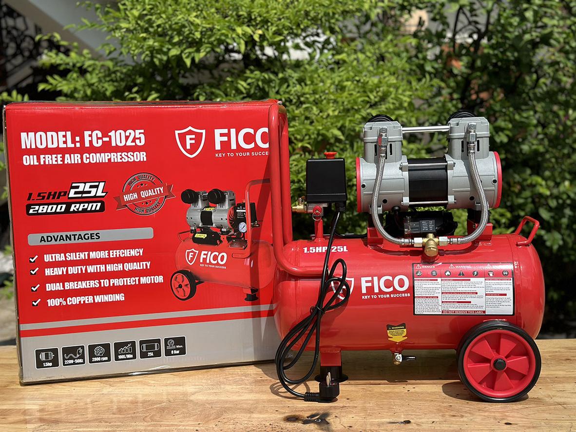Tổng quan Máy nén khí không dầu Fico FC-1025 (1.5HP - 25 lít)