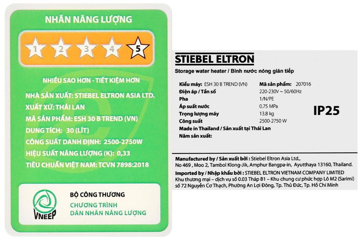 Các công nghệ an toàn và vật liệu bền bỉ là điểm mạnh của Stiebel Eltron ESH 30 B TREND-VN.