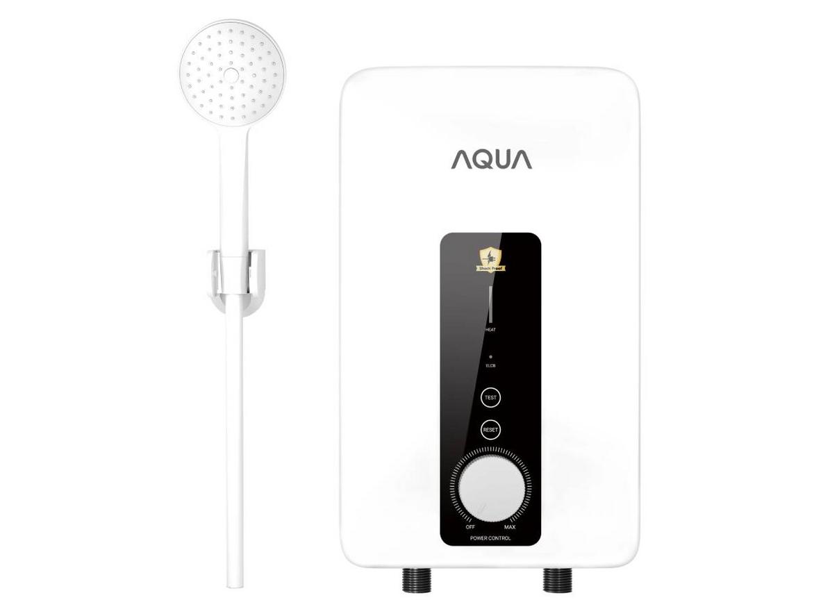 Máy nước nóng trực tiếp Aqua AEI35M-B1W(VN) gọn đẹp, phù hợp phòng tắm gia đình Việt.