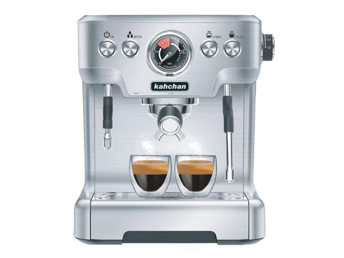 Máy pha cà phê Espresso Kahchan EP9149 nổi bật với thiết kế inox và khả năng pha espresso, cappuccino cho mô hình kinh doanh.